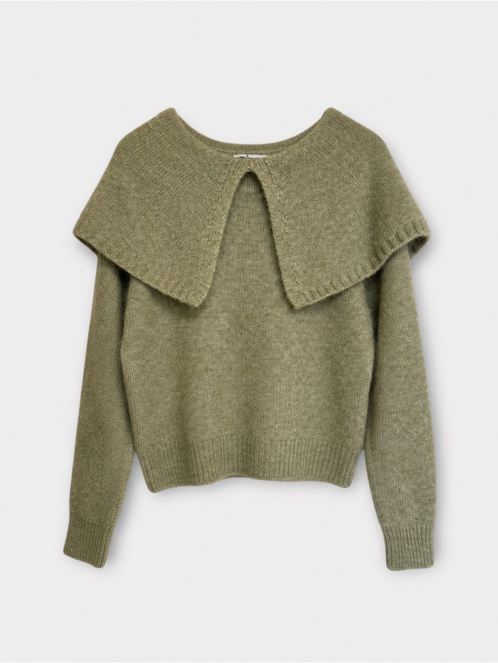 Zara Sage Green Fuzzy Knit Cape Collar Sweater Size XL